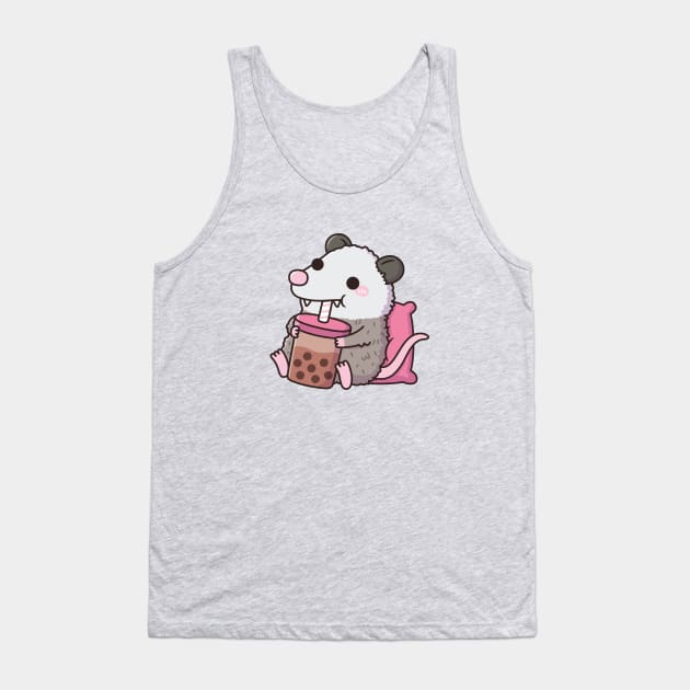 Cute Opossum Drinking Boba Tea Tank Top by rustydoodle